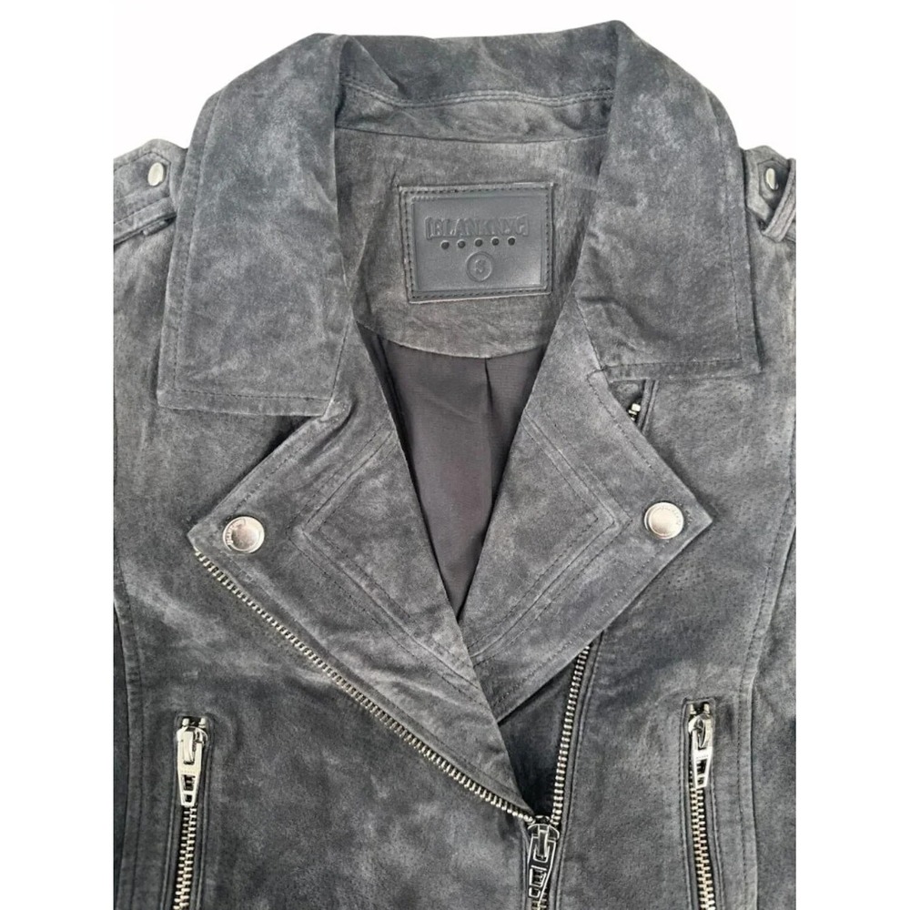 BLANKNYC Suede Moto Jacket Womens S Gray Leather Biker Cropped Belted Zip Coat - Picture 4 of 8